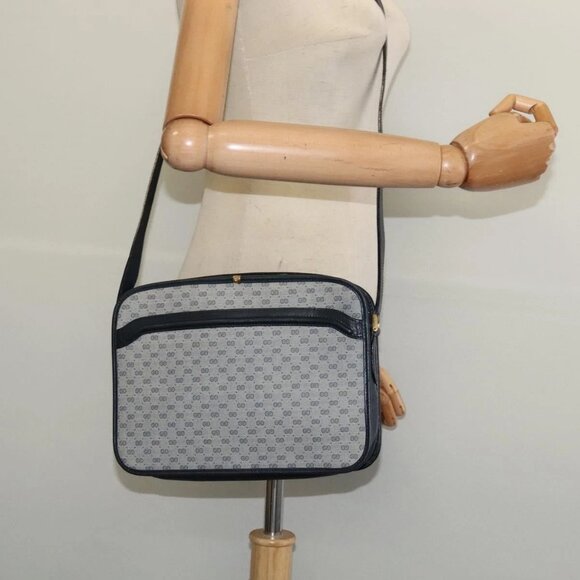 GUCCI Micro GG Supreme Shoulder Bag PVC Navy Gold 001 256 1308 Auth ep10887 - Picture 3 of 16